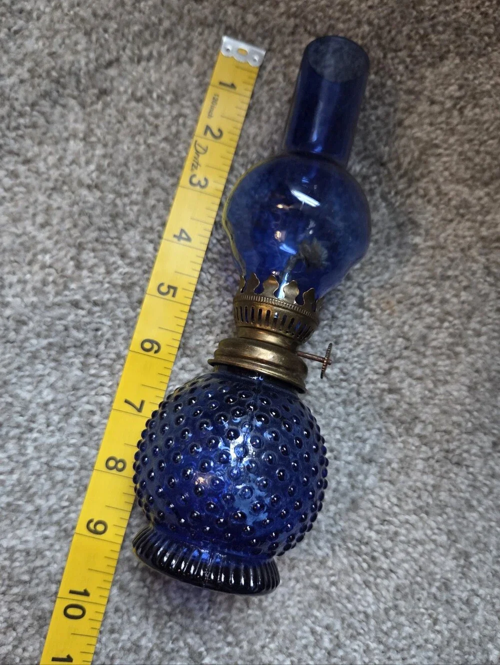 Blue Hobnail Oil Hurricane Lamp